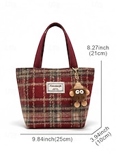 Недорогие Сумки с ручками сверху и шопперы-Женские рождественские клетчатые сумки-шопперы – большие и маленькие размеры, полиэстеровая ткань с помпонами, праздничный стиль для предпраздничного шопинга и подарков