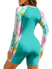 economico Rash Guards Interi-Per donna Standard Top sottomuta Costume da bagno Costumi da bagno sportivi Floreale Con zip Imbottitura rimovibile Cerniera Frontale Protezione Solare UV UPF50+ Ultra Leggero (UL) Manica Lunga