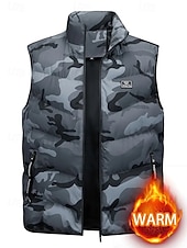 baratos Colete de Puffer Masculino-Homens Colete puffer Colete Gilet Férias Diário Encontro Moda Casual Outono &amp; inverno Bolsos Poliéster Manter Quente Confortável Côr Camuflagem Zíper Colarinho Chinês Normal Preto Verde Tropa Cinzento