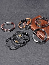 Недорогие Мужские украшения-мужской браслет с магнитной застежкой — дизайн из натурального камня и искусственной кожи, стильный и прочный, идеально подходит для повседневной носки.