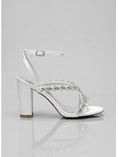 economico sposa-sandali bianchi con tacco a blocco per la sposa – scarpe da sposa impreziosite da cristalli con cinturino alla caviglia