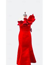 preiswerte Meerjungfrau Abendkleider-Meerjungfrauenschnitt Bodenlang Abiballkleider Abendkleid Ballkleid Festliche Kleidung Korsetts Sexy Ärmellos Ein-Schulter Formell Hochzeitsgast Taft mit Rüschen Schulterblume
