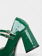 お買い得  女性の靴-女性用マルディグラ赤のパテントフェイクレザープラットフォームヒールにダブルバックルのメリージェーンシューズ - カーニバル、パレード、フェスティバルのお祝いに最適