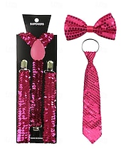 abordables Accesorios-Conjunto de tirantes y corbata de poliéster con lentejuelas para hombre, diseño de corbata con cremallera, varios colores, perfecto para el Día de San Patricio y celebraciones de carnaval.