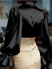 economico Bluse Eleganti-Per donna Blusa Bottoni Tinta unica Elegante Signore Manica Lunga Colletto a Camicia Top Regolari Quotidiano Lavoro Nero Rosa Vino Verde Albicocca Primavera Autunno Inverno