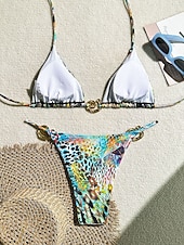 Χαμηλού Κόστους Σετ μπικίνι-Γυναικεία Μαγιό Μπικίνι 2 κομμάτι Σορτσάκια Μαγιό Εξώπλατο Διακοπές Ρούχα παραλίας Γραφική Λαιμός Αμάνικο Μαγιό