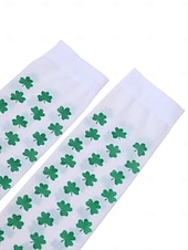 voordelige St. Patrick&amp;#39;s Day-Damessokken in St. Patrick's Day-groen, tot de knie, met klavertje vier – perfect voor feestelijke gelegenheden en de feestdagen.