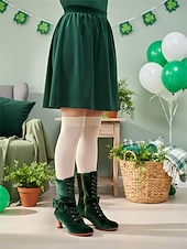  Damskie aksamitne botki sznurowane w kolorze leśnej zieleni – eleganckie botki na obcasie typu „kaczuszek” z ozdobnym kokardką na imprezy z okazji Dnia Świętego Patryka i zimowe festiwale