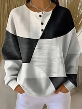 Χαμηλού Κόστους Υφασμένα φούτερ-Γυναικεία Φούτερ πουλόβερ Κουμπιά Γραφική Γεωμετρικό Μοντέρνα Καθημερινό Στάμπα Μακρυμάνικο Στρογγυλή Ψηλή Λαιμόκοψη Κανονικά μπλουζάκια Causal Σπίτι Δουλειά Θαλασσί Λευκό Κίτρινο Άνοιξη Χειμώνας