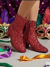お買い得  女性の靴-ウィメンズ マルディグラ ピンク グリッター 膝丈ブーツ ブロックヒール付き - きらめく、大胆なファッションステートメント、カーニバル、フェスティバル、コスチュームパーティーに最適