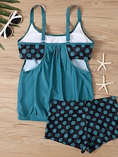 זול טנקיני-בגד ים טנקיני 2 חלקים לנשים עם חצאיות מחטב בטן מותן גבוהה שקוף בגד ים חופים עם פסים נקודתיים וצווארון U ללא שרוולים