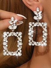 cheap Wedding Accessories-Women's Crystal Statement Drop Earrings, Elegant Geometric Rhinestone Dangle Earrings for Women, Sparkling Glamour Jewelry Perfect for Brides, Wedding Guests