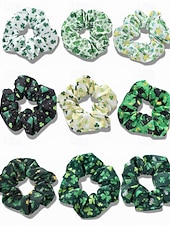  女性用聖パトリックデーシュシュセット、シャムロック柄のヘアタイ9個パック、柔らかく伸縮性のあるポニーテールホルダー、女性用の華やかなアイリッシュグリーンのヘアアクセサリー &女の子、聖パトリックのパレードにぴったり、