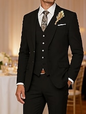 preiswerte Herren Klassische Blazer-Herren Blazer + Weste + Anzughose Blazer Geschäft Arbeit Hochzeit Mode Streetwear Herbst Winter Terylen Einfach 3 Teile Einreihig Blazer Schwarz Champagner Rosa Kaki