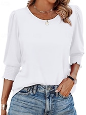 economico Maglietta Arte &amp; Design-Per donna Maglietta Semplice Casual Manica 3/4 Girocollo Top Regolari Quotidiano Uscire Weekend Blu Nero Bianco Rosso Primavera Autunno