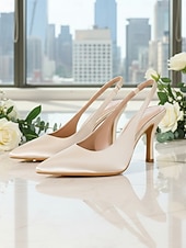 economico Invitato al matrimonio-scarpe da donna con tacco a spillo in raso color champagne – eleganti scarpe eleganti a punta per invitati a matrimoni in città, feste ed eventi formali