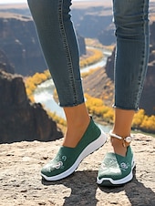 Χαμηλού Κόστους Γυναικεία Sneakers-Γυναικεία πράσινα slip-on αθλητικά παπούτσια με κέντημα λουλουδιών – αναπνεύσιμα πλεκτά παπούτσια για περπάτημα σε εξωτερικούς χώρους, ταξίδια και θηλασμό
