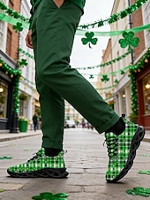  Мужские кроссовки ко Дню Святого Патрика – зеленые в клетку с клевером, идеально подходят для парадов и праздников.