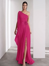 cheap Formal / Black Tie-One Shoulder A-Line Chiffon Feather Evening Gown Elegant Dress Formal Floor Length Sleeveless Ruched Shawl