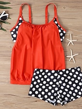 זול טנקיני-בגד ים טנקיני 2 חלקים לנשים עם חצאיות מחטב בטן מותן גבוהה שקוף בגד ים חופים עם פסים נקודתיים וצווארון U ללא שרוולים