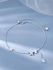 billiga Damarmband-Damfotlänk i silverlegering med fjärilsmotiv – elegant blommönster med glittrande kristalldetaljer, perfekt för vardagsbruk