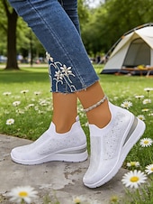cheap Women's Sneakers-Women's Sparkle Pink Flyknit Platform Sneakers – Stylish Lightweight Knit Shoes for Walking, Shopping, Travel and Daily Wear