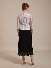  Dame Dressy topper Rynket Illusjon Helfarge Elegant 3/4 ermer V-hals Vanlige topper Bryllupsgjest Cocktail antrekk lysegrå Sommer Vår Høst