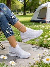 cheap Women's Sneakers-Women's Sparkle Pink Flyknit Platform Sneakers – Stylish Lightweight Knit Shoes for Walking, Shopping, Travel and Daily Wear