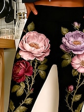 abordables -Mujer Polainas Leggings cómodos Vacaciones Vintage Casual Longitud total Alta cintura Graphic Rosa Estampado Comodidad Cómodo Alta elasticidad Casual Diario Vacaciones Negro Primavera Otoño Pitillo