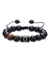 billige Menns smykker-Justerbart armbånd i naturstein for menn med alfabetbokstavdesign, kan tilpasses med 26 bokstaver, perfekt for gave, uformelle anledninger og spesielle anledninger