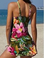 abordables Tankinis-Mujer Bañadores Tankini Falda Traje de baño Elegante Vacaciones Floral Graphic Sin Mangas Trajes de baño