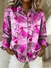 Χαμηλού Κόστους Κορυφές της Ημέρας του Αγίου Βαλεντίνου-Ημέρα του Αγίου Βαλεντίνου Γυναικεία Πουκάμισο Καρδιά Γραφική Βίντατζ Στυλάτο Μοντέρνα Μακρυμάνικο Κολάρο Πουκαμίσου Κανονικά μπλουζάκια Καθημερινά Αργίες