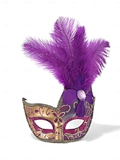 cheap Accessories-Women's Purple Feather Masquerade Mardi Gras Mask - Glitter Venetian Half-Mardi Gras Mask with Gold Trim for Carnival, Costume Balls &amp; Glamorous Party Events