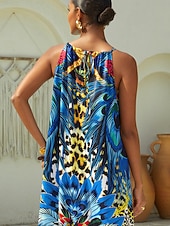 economico abito casual stampato-abito lungo leopardato in seta, perfetto per una festa selvaggia nella giungla.