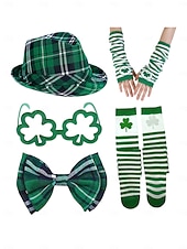 رخيصةأون مُكَمِّلات-قبعة نسائية خضراء منقوشة بنقشة مربعات ليوم القديس باتريك، نظارات برسيم، قفازات، ربطة عنق &amp;طقم جوارب مخططة – إكسسوارات احتفالية ممتعة لاحتفالات عيد القديس باتريك