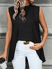 cheap Dressy Blouses-Women's Summer Tops Blouse Dressy Tops Ruched Patchwork Buttons Solid Color Plain Elegant Vintage Daily Sleeveless Crew Neck Regular Tops Daily Work Holiday Blue Black Wine Royal Blue Khaki Summer