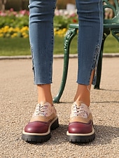 Χαμηλού Κόστους Γυναικεία Παπούτσια-Γυναικεία vintage φλοράλ πλατφόρμες brogues της δεκαετίας του 1970 – ρετρό λουστρίνι με κορδόνια από συνθετικό δέρμα για casual εξόδους, street style και καθημερινή χρήση