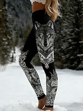olcso Viking nyomtatás-Női Leggingek Szabadság Szüret Etnikai stílus Teljes hossz Magas derék Grafika Állat Mekano Kényelmes Nyúlós Napi Otthon Szabadtéri Fekete Fehér Tengerészkék Kék Tavasz Ősz Tél Karcsúsított