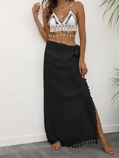 levne Zavinovací sukně-Dámské Plavky Šaty do vody Sukně Plavky Třásňový lem prázdniny Oblečení na pláž Pevná barva Bez rukávů Plavky