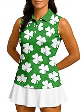 cheap Women's Shirt-St. Patrick Women's Clover Sport Shirt Golf Polo Shirt Tank Top Tennis Shirt Sleeveless Floral Buttons UPF50+ UV Resistant High Elasticity Moisture Wicking Breathable Volleyball Tennis Golf Collar