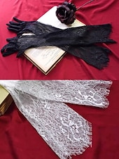 お買い得  アクセサリー-ウィメンズ マルディグラ レース グローブ、ブラックとホワイトあり、エlegantなデザイン カーニバル、仮面舞踏会、結婚式に最適