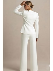 Недорогие Женские костюмы-Жен. Костюмы-2 Из двух частей Футляр Бизнес Офис Официальные Стретч-креп Элегантный стиль Смокинг Современное Длинный рукав V-образный вырез Однобортный крой