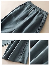voordelige Luxe Onderkleding-Dames Katoenen linnen broek Broek Zomerbroek Wijde broek Vakantie Basic Casual Volledige lengte Hoge taille Effen Zak Breed Been Elastische tailleband Zacht Comfortabel Ademend Rekbaar Strand