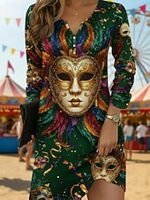 preiswerte Karnevalskleidung für Damen-Damen Langes Kleid Maxikleid Freizeitkleid T-Shirt-Kleid Mode Basic Modern Täglich Outdoor Urlaub Normale Passform Grafik Langarm V Ausschnitt Hellgelb Gelb Burgunderrot Dunkelgrün Frühling Herbst