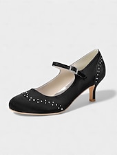 economico Madre della Sposa/Sposo-Mary Jane in raso blu navy da donna: eleganti scarpe da sposa con borchie di cristalli e tacco a gattino per la madre della sposa, cerimonie in chiesa ed eventi formali