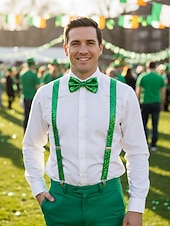 abordables Accesorios-Conjunto de tirantes y corbata de poliéster con lentejuelas para hombre, diseño de corbata con cremallera, varios colores, perfecto para el Día de San Patricio y celebraciones de carnaval.