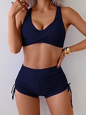 levne Dámské Plavky-Dámské Plavky 2 ks Kraťasy Plavky Volná záda prázdniny Oblečení na pláž Bez vzoru Do V Bez rukávů Plavky