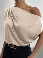 economico Bluse Eleganti-Per donna Camicia Elegant Top in raso Blusa Senza schiena Semplice Vintage Elegante Senza Maniche Asimmetrico Top Regolari Quotidiano Ferie Uscire Nero Verde chiaro Verde smeraldo Albicocca Estate