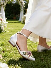 baratos noiva-sapatos de casamento femininos brancos com tira no tornozelo - sapatos de noiva elegantes para casamentos e cerimônias de jardim