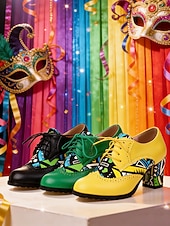 billiga Kvinno skor-Kvinnors Mardi Gras Gröna Snörning Knasiga Mönstrade Klackar Oxford – Färgglad Karneval Stil Perfekt för Festivalfirande Rolig  Vibrant Look